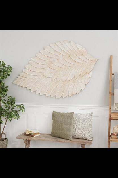 36"W, 60"H WOODEN LEAF WALL DECOR WHITE/MATTE GOLD [201626] SHIPS PALLET ONLY